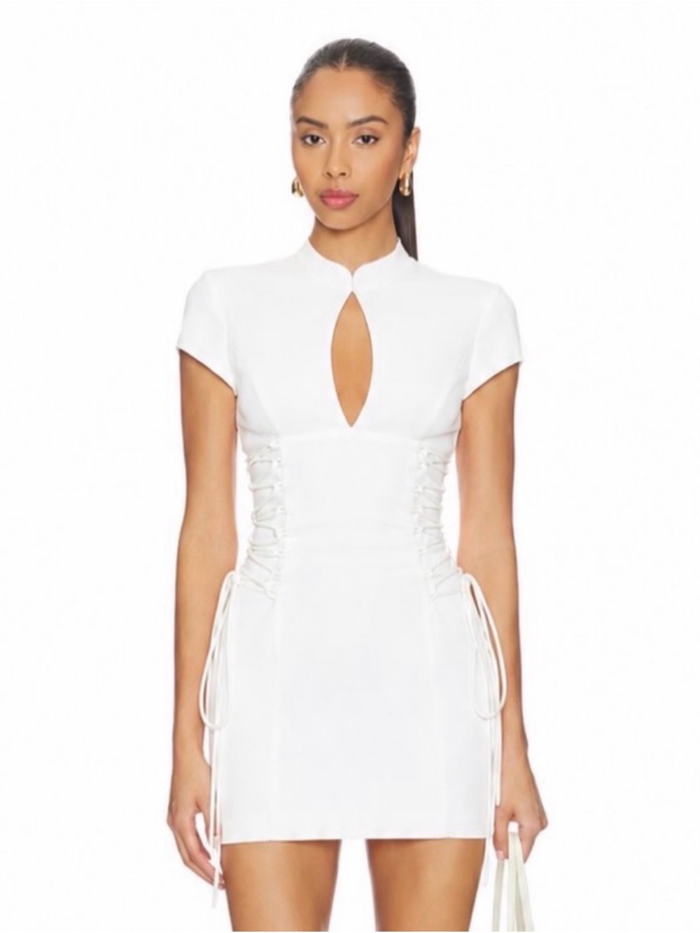 PrettyLittleThing White Keyhole Corset Lace-Up Mini Dress